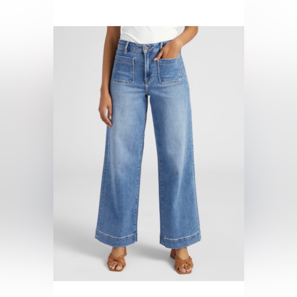 [NORI] MEDIUM WASH FRONT POCKET STREACH WIDELEG - Picture 1 of 8